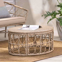 Side Table Brown Round Rattan Outdoor Patio Coffee Table All Weather Standing Side Table Snack Table