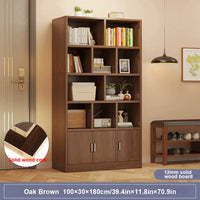 5-Tier Natural Wood Bookcase Shelf Bookshelf with Solid Wood Door in Wood Grain Bookshelves, With Cabinet