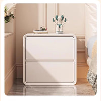 Nightstand, Modern All Solid Wood Night Stand, No Installation Required Bedside Table, 2 Drawers Dresser for Bedroom, Microfiber Leather Wrap