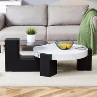 Coffee Table with End Table Set, Modern Durable Marble Textured MDF Center Table with a Side Table for Living Room