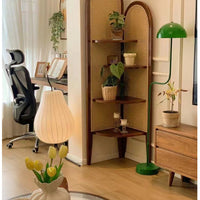 Retro Solid Wood & Rattan Multi-Tier Corner Bookshelf