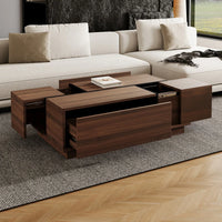 Walnut Rectangle MDF Coffee Table with Storageļ¼Oblong CoffeeTable with Sliding Top, 2 Drawers, and Hidden Storage for Living Room