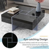 Modern Square Coffee Table with 4 Hidden Storage Compartments, UV High-Gloss Design for Living Room