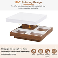 Modern 2-Tier Square Coffee Table with 360° Rotating Top, Wood Accent Cocktail Table with Detachable Tray