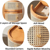 Solid Board Bedside Table, Rattan Sofa Side Table, Bedroom Small Table, Living Room Small Side Cabinet Side Tables