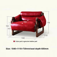 Single Leather Sofa Leisure Chair Solid Wood Design Home Balcony Recliner