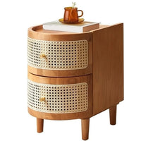 Solid Board Bedside Table, Rattan Sofa Side Table, Bedroom Small Table, Living Room Small Side Cabinet Side Tables