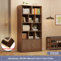 5-Tier Natural Wood Bookcase Shelf Bookshelf with Solid Wood Door in Wood Grain Bookshelves, With Cabinet