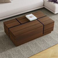 Walnut Rectangle MDF Coffee Table with Storageļ¼Oblong CoffeeTable with Sliding Top, 2 Drawers, and Hidden Storage for Living Room