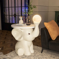 Elephant Lamp Bedside TableWith Decorative Led Light White Nightstand