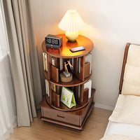 2-3 Tier Bookshelf Bookcase with a Drawer Bedside Spin Rotating Bookshelf with Wheels Book Storage Organizer for Bedroom Living Room Home Decoration Tool
