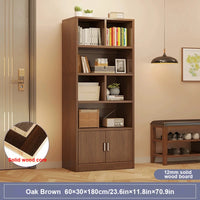 5-Tier Natural Wood Bookcase Shelf Bookshelf with Solid Wood Door in Wood Grain Bookshelves, With Cabinet
