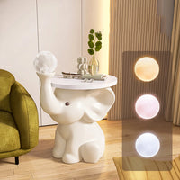 Elephant Lamp Bedside TableWith Decorative Led Light White Nightstand
