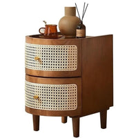 Solid Board Bedside Table, Rattan Sofa Side Table, Bedroom Small Table, Living Room Small Side Cabinet Side Tables