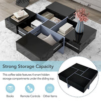 Modern Square Coffee Table with 4 Hidden Storage Compartments, UV High-Gloss Design for Living Room