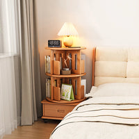 2-3 Tier Bookshelf Bookcase with a Drawer Bedside Spin Rotating Bookshelf with Wheels Book Storage Organizer for Bedroom Living Room Home Decoration Tool