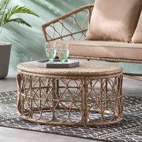 Side Table Brown Round Rattan Outdoor Patio Coffee Table All Weather Standing Side Table Snack Table