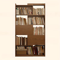 2 Doors Rubberwood Solids Multi-Functional Bookshelf, Retractable Design Solid Wood Bookcase, with 4-Tier, Wood Color, 43"L x 11"W x 56"H