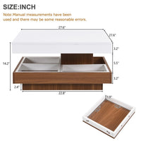 Modern 2-Tier Square Coffee Table with 360° Rotating Top, Wood Accent Cocktail Table with Detachable Tray