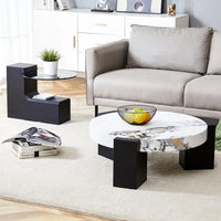 Coffee Table with End Table Set, Modern Durable Marble Textured MDF Center Table with a Side Table for Living Room