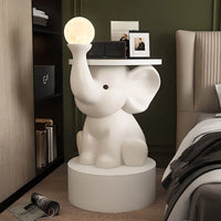 Elephant Lamp Bedside TableWith Decorative Led Light White Nightstand