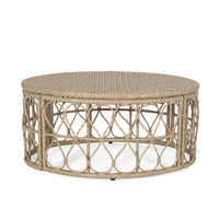 Side Table Brown Round Rattan Outdoor Patio Coffee Table All Weather Standing Side Table Snack Table