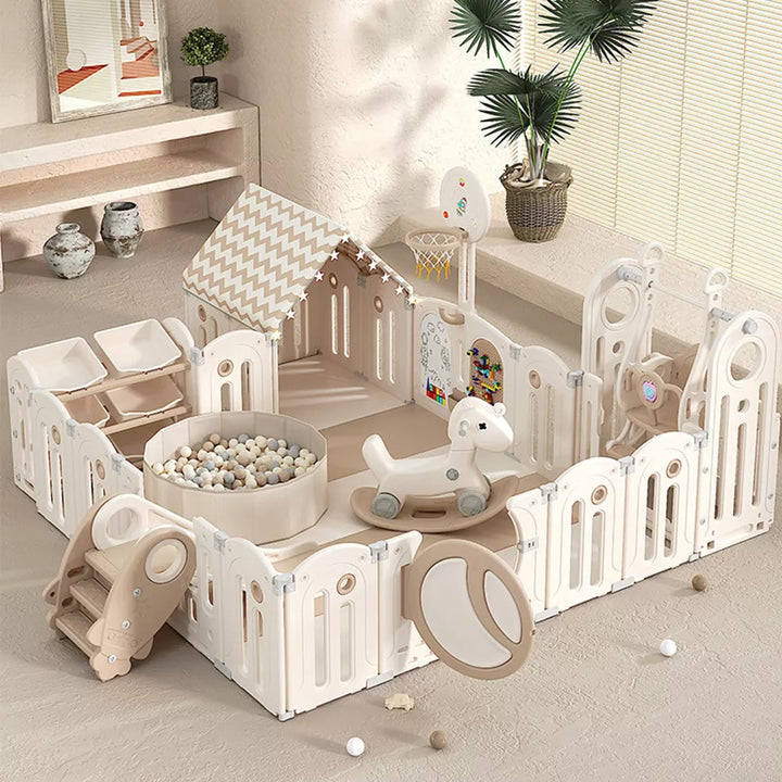 Foldable baby fence with house and matching toys 
