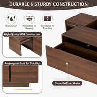 Walnut Rectangle MDF Coffee Table with Storageļ¼Oblong CoffeeTable with Sliding Top, 2 Drawers, and Hidden Storage for Living Room