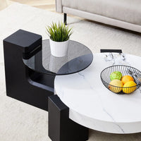 Coffee Table with End Table Set, Modern Durable Marble Textured MDF Center Table with a Side Table for Living Room