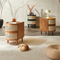 Solid Board Bedside Table, Rattan Sofa Side Table, Bedroom Small Table, Living Room Small Side Cabinet Side Tables