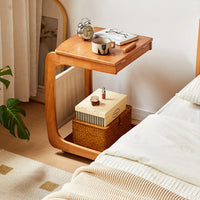 Solid Wood Side Living Room Household Small Coffee Table Nightstand Bedside,Table Narrow Side Table with Wheels