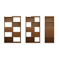 2 Doors Rubberwood Solids Multi-Functional Bookshelf, Retractable Design Solid Wood Bookcase, with 4-Tier, Wood Color, 43"L x 11"W x 56"H