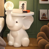 Elephant Lamp Bedside TableWith Decorative Led Light White Nightstand