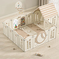 Foldable Infant Play Yard with House Baby Playpen and Matching Toys | Star-Moon