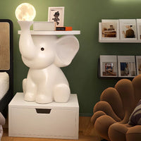Elephant Lamp Bedside TableWith Decorative Led Light White Nightstand