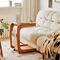 Solid Wood Side Living Room Household Small Coffee Table Nightstand Bedside,Table Narrow Side Table with Wheels