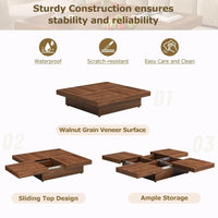 39.4'' Square Marble Veneer Coffee Table with Sliding Top Storage