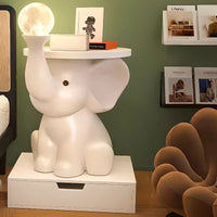 Elephant Lamp Bedside TableWith Decorative Led Light White Nightstand