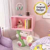 Creative Cream Cat Shaped Nightstand with Color Changing Light - Modern Minimalist Resin Bedside Cabinet for Bedroom and Kids' Room Decor