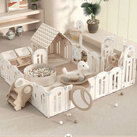 Foldable Infant Play Yard with House Baby Playpen and Matching Toys | Star-Moon