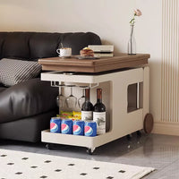 Sofa Side Table, 3 in 1 Multi- Function Coffee Table for Living Room Home, Folding Coffee Table Converts to Dining Table with Hidden Compartment & Storage Shelf, Mobile Modern Center Table