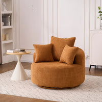 Oversized Crochet Yarn 360° swivel Barrel Chair with Pillow, AccentRound Single-seat Upholstered Sofa chair with 3 Pillow