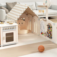 Foldable Infant Play Yard with House Baby Playpen and Matching Toys | Star-Moon