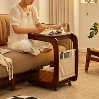 Solid Wood Side Living Room Household Small Coffee Table Nightstand Bedside,Table Narrow Side Table with Wheels