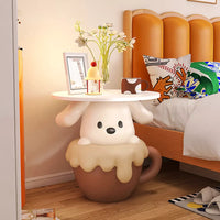 Sculpture Tray Table Floor Standing Cute Teacup Dog Statue Tray, Resin Bedside Table for Girls Bedroom, Creative Storage Tray, Birthday Present, , White+brown