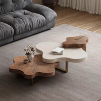 Modern Irregular Shape Coffee Table Set - 3-Piece Walnut Veneer Combination Table with Eco-Friendly Wood & Stainless Steel Supports - Stylish, Durable, and Versatile Living Room Furniture