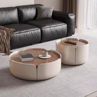 Petal Coffee Table - Italian Vintage Style Round Walnut Wood Grain Tea Table for Small Living Rooms, High-End Creative Design for Home Use