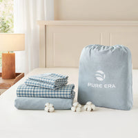 100% Washed Cotton Gingham Bed Sheet Set