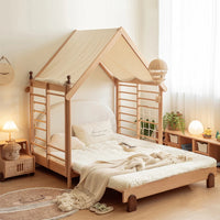 All solid wood kids bed with slide, tent suitable for 0-16 years old