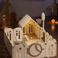 Foldable Infant Play Yard with House Baby Playpen and Matching Toys | Star-Moon